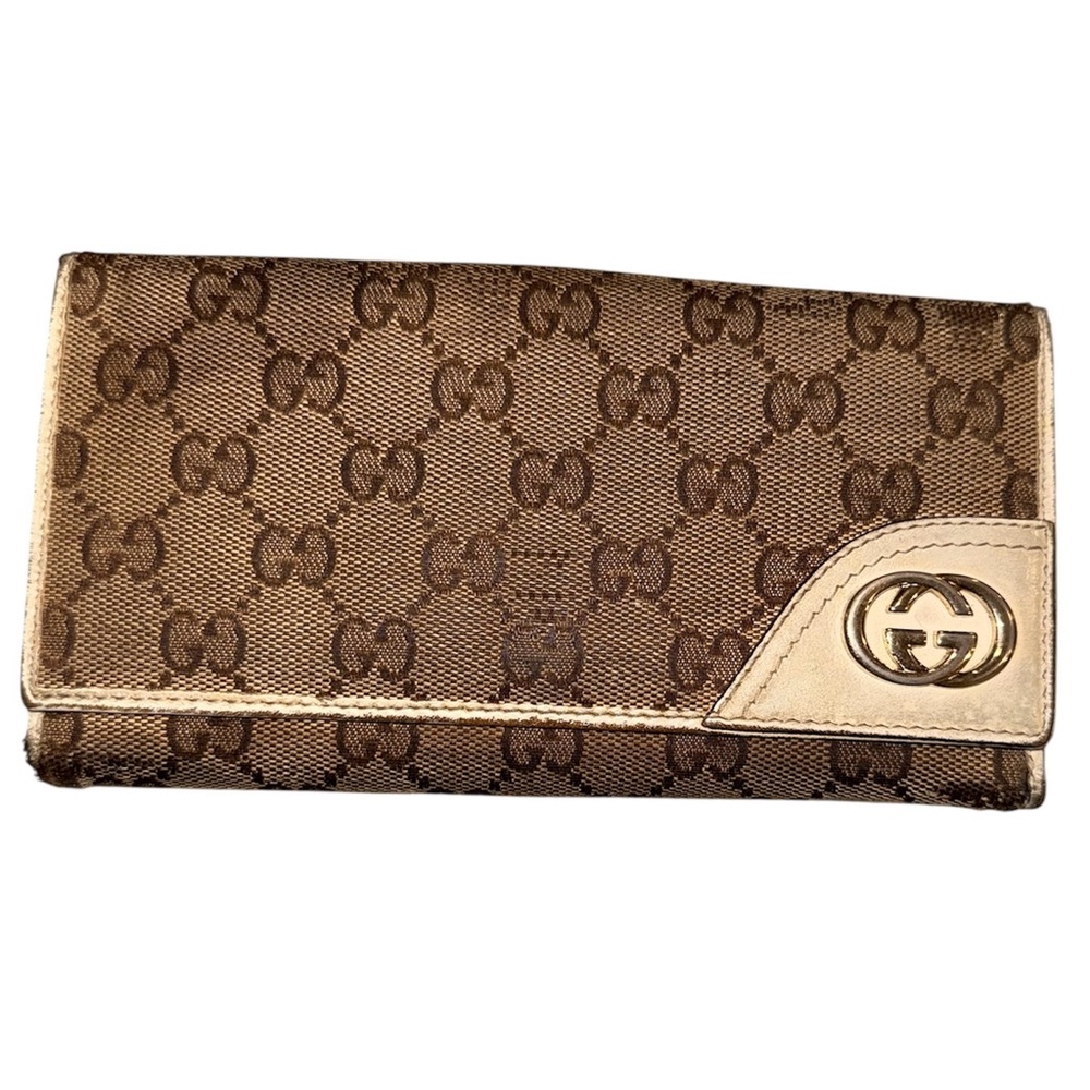 Authentic Gucci Brown Monogram Continental Wallet… - image 1